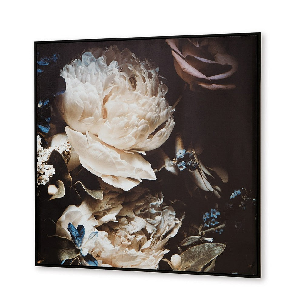 Ashley Cruz Floral Wall Art | 40x40 Framed Canvas | Beige | Brown | and Blue BM332887
