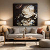 Ashley Cruz Floral Wall Art | 40x40 Framed Canvas | Beige | Brown | and Blue