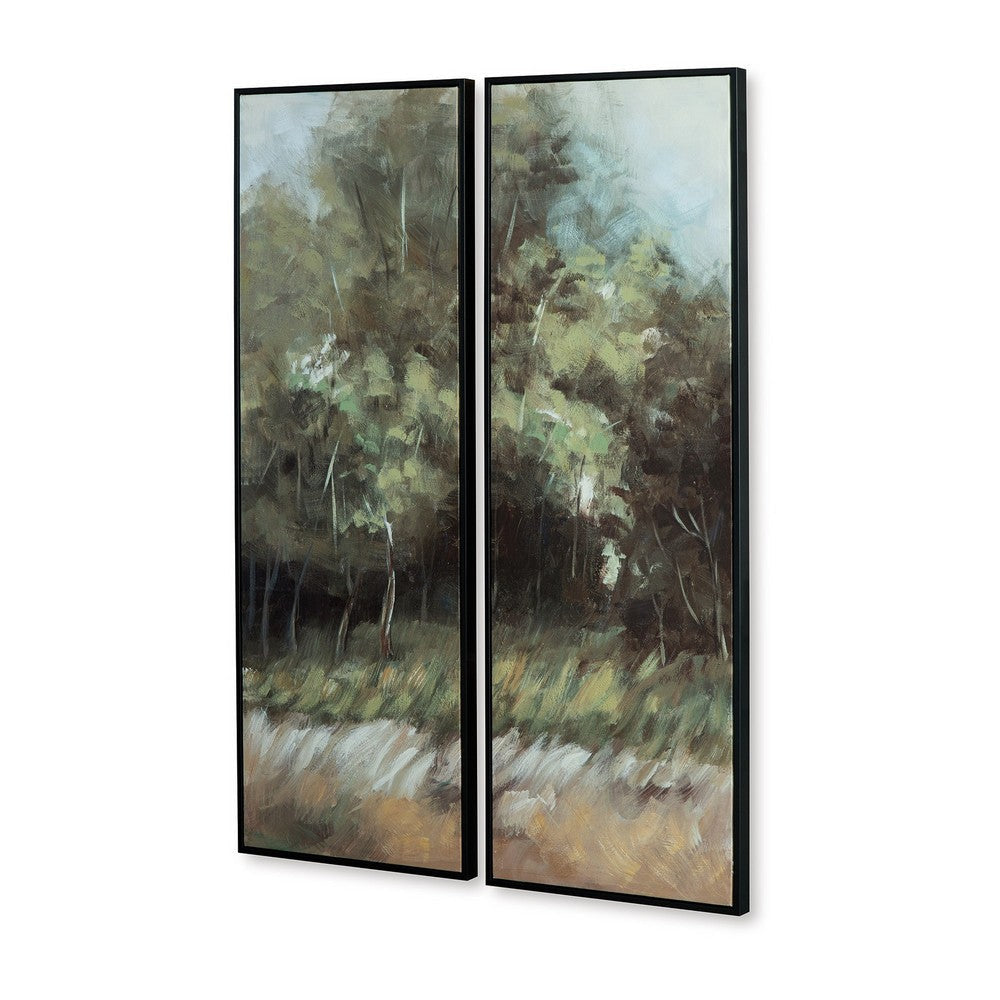 Ashley Dansy 2pc Framed Wall Art Set | 16x48 | Green | Brown Hand Painted BM332889