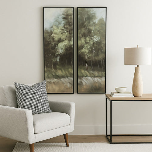 Ashley Dansy 2pc Framed Wall Art Set | 16x48 | Green | Brown Hand Painted