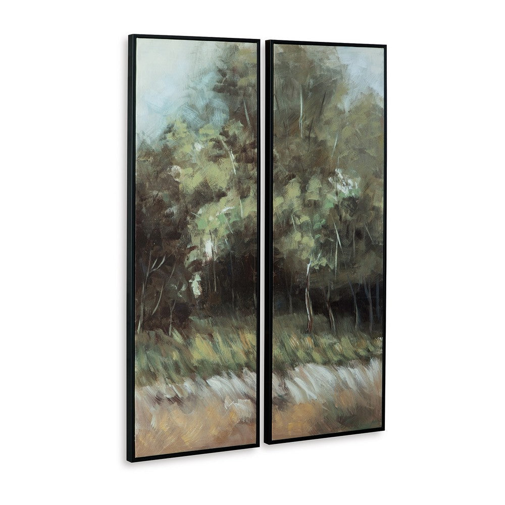 Ashley Dansy 2pc Framed Wall Art Set | 16x48 | Green | Brown Hand Painted