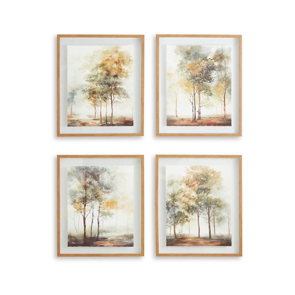 Ashley Foryn 4 Piece Wall Art Set | 23x27 | Spring Trees Print w Brown Frame