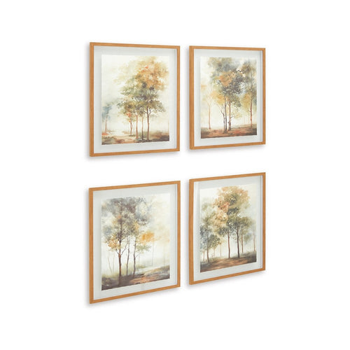 Ashley Foryn 4 Piece Wall Art Set | 23x27 | Spring Trees Print w Brown Frame
