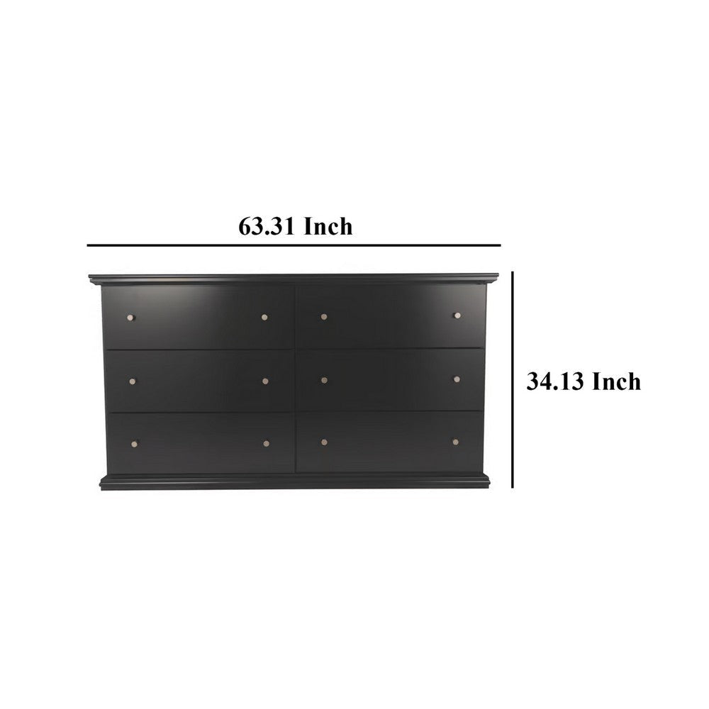 Ashley Boli 63’’ Wide Dresser | 6 Storage Drawers Modern Black Molded Trim BM332904