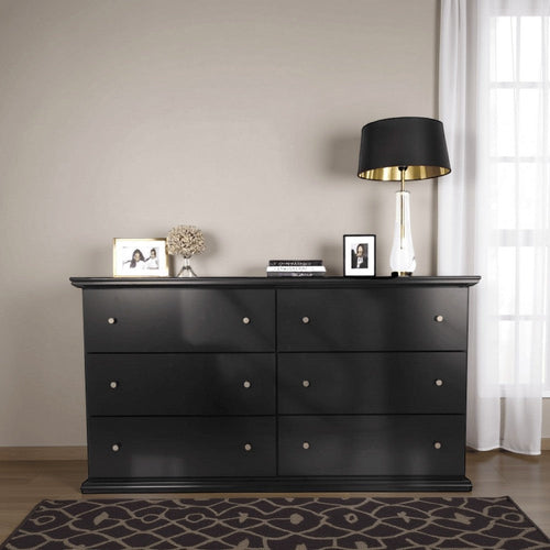 Ashley Boli 63" Wide Dresser | 6 Storage Drawers Modern Black Molded Trim