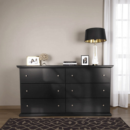 Ashley Boli 63" Wide Dresser | 6 Storage Drawers Modern Black Molded Trim