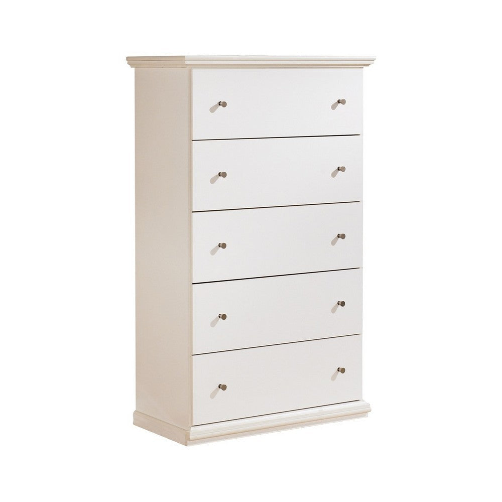 Ashley Twik Tall Dresser Chest | 5 Storage Drawers White Molded Trim Details