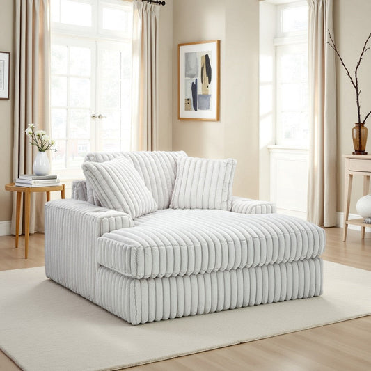 Ashley Peno Oversized Lounge Chaise | USB | Light Gray Jumbo Cord Polyester