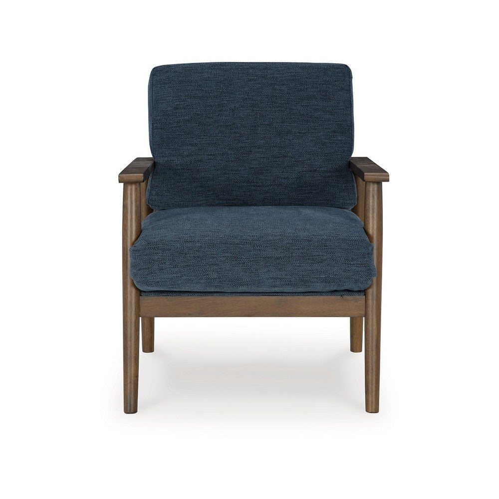 Ashley Bixy Accent Chair | 31’’ | Brown Wood Armrests | Dark Blue Polyester