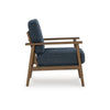 Ashley Bixy Accent Chair | 31’’ | Brown Wood Armrests | Dark Blue Polyester