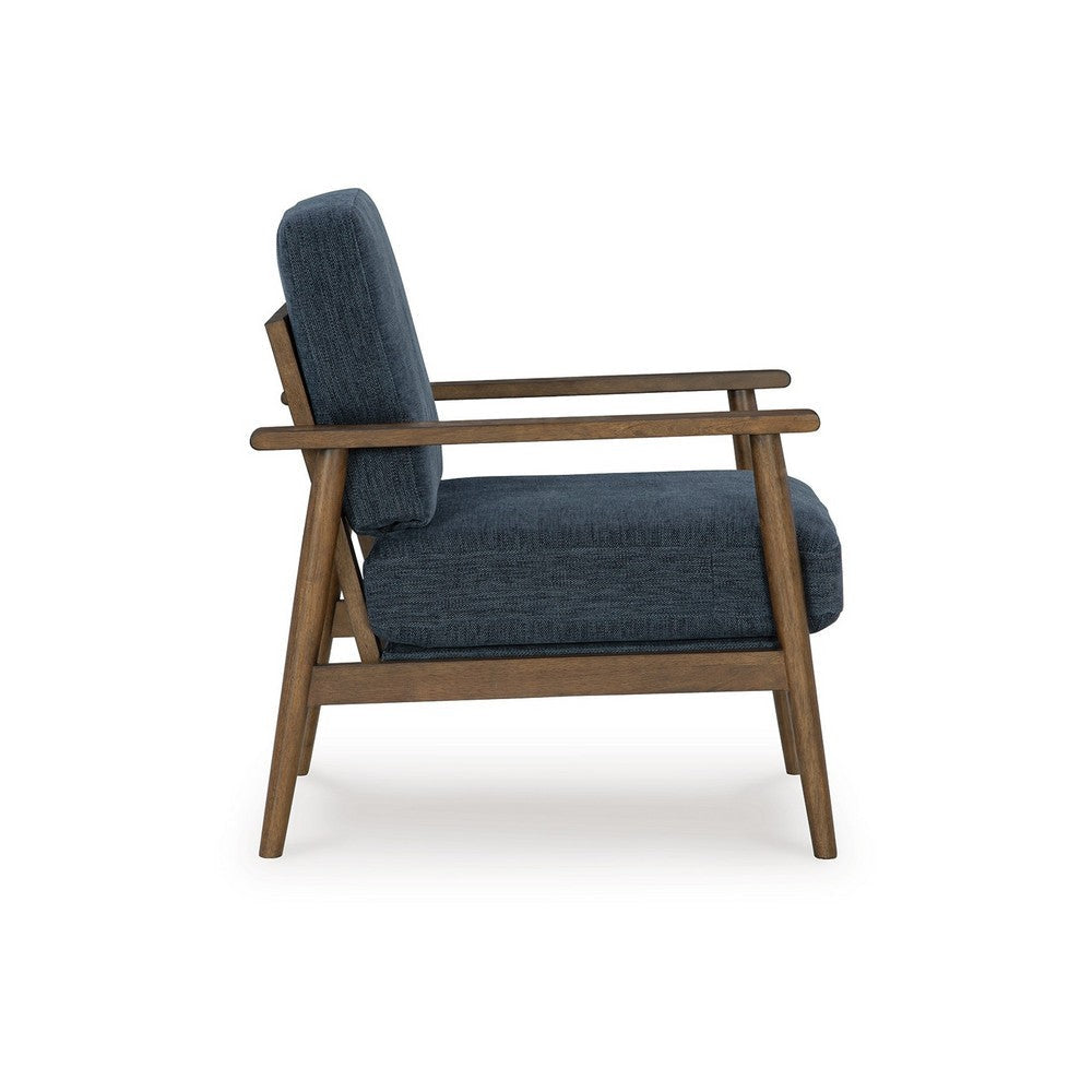 Ashley Bixy Accent Chair | 31’’ | Brown Wood Armrests | Dark Blue Polyester