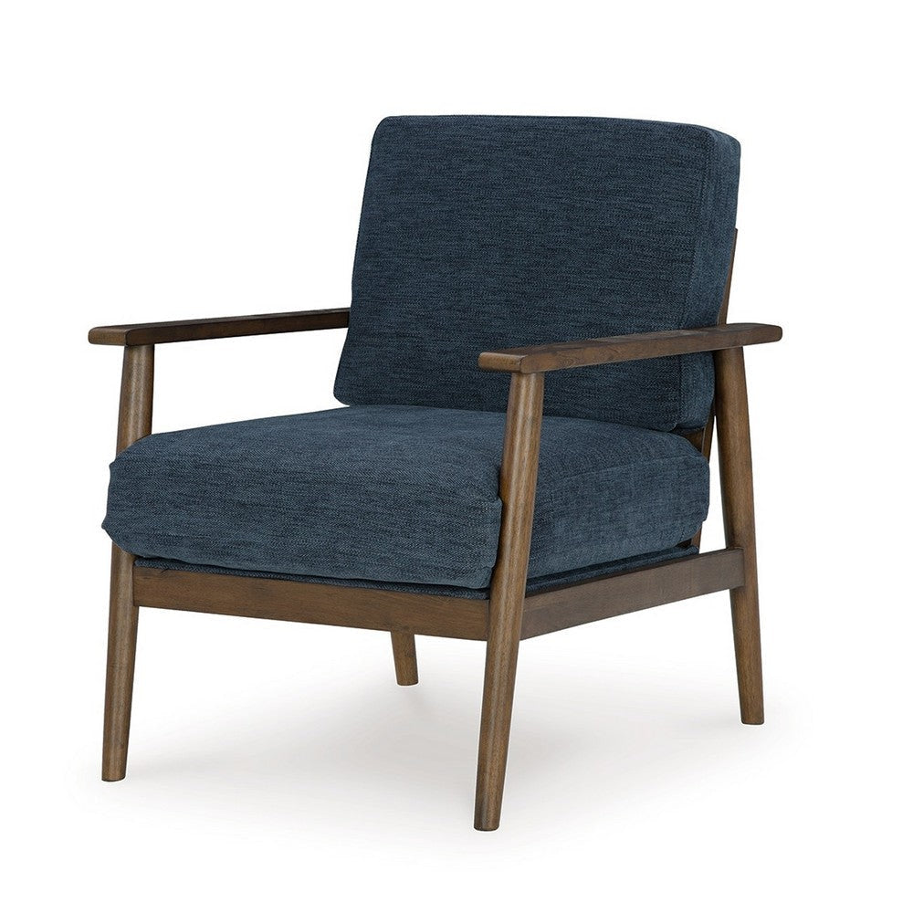 Ashley Bixy Accent Chair | 31’’ | Brown Wood Armrests | Dark Blue Polyester