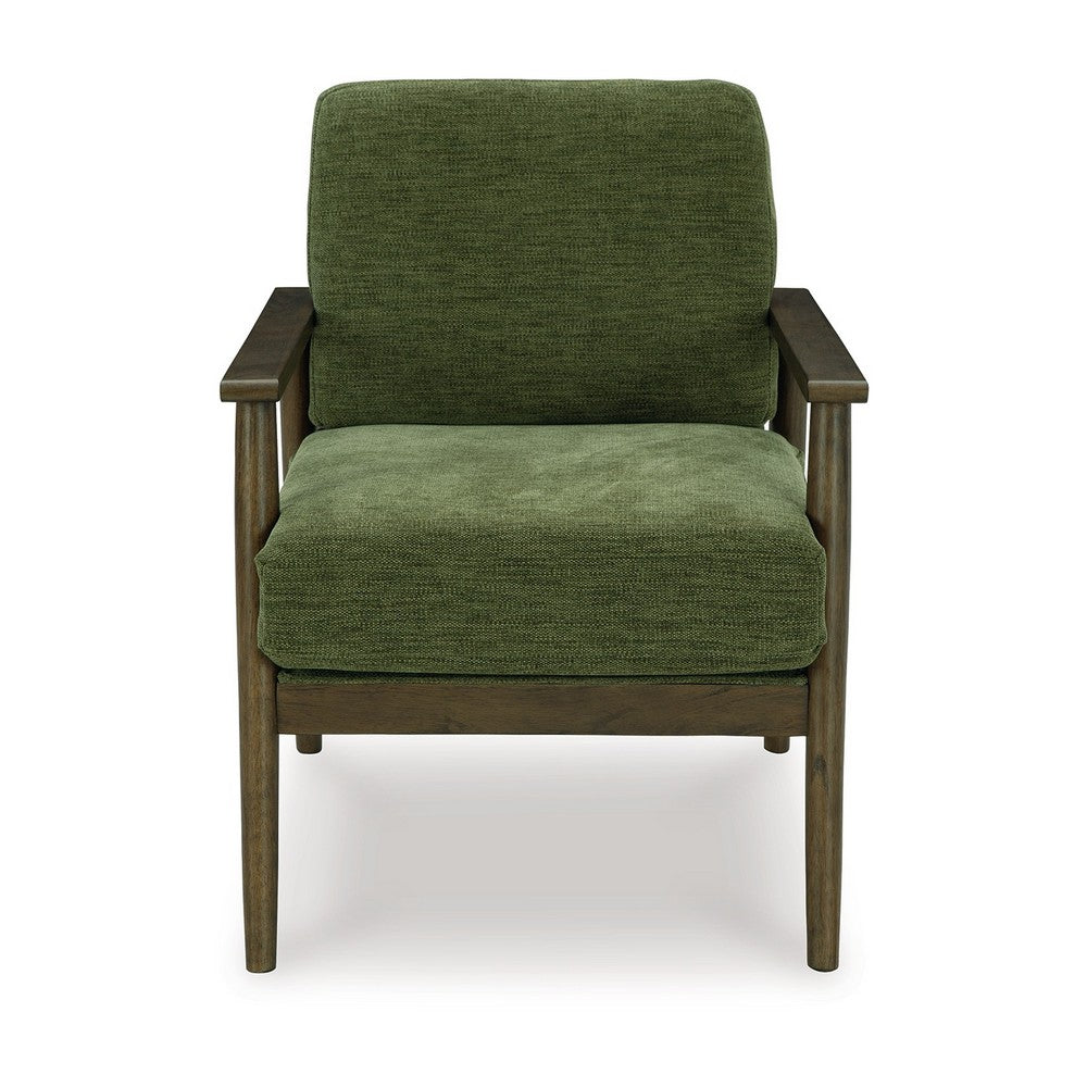 Ashley Bixy Accent Chair | 31" | Brown Wood Armrests | Dark Green Polyester