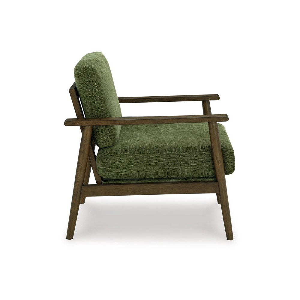 Ashley Bixy Accent Chair | 31’’ | Brown Wood Armrests | Dark Green Polyester