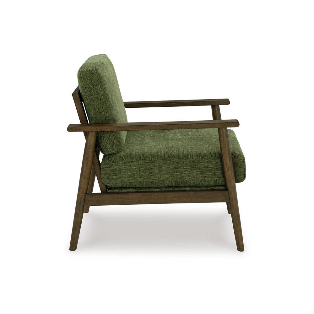 Ashley Bixy Accent Chair | 31" | Brown Wood Armrests | Dark Green Polyester