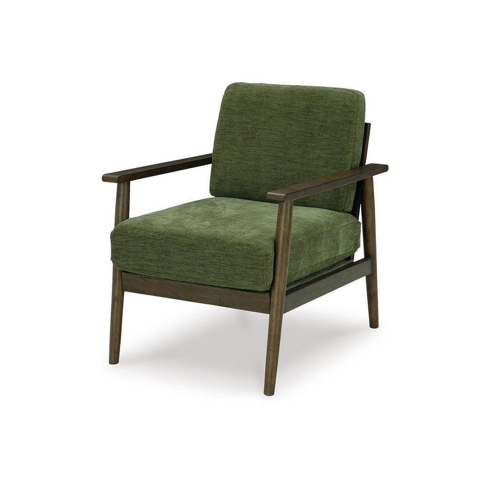 Ashley Bixy Accent Chair | 31" | Brown Wood Armrests | Dark Green Polyester