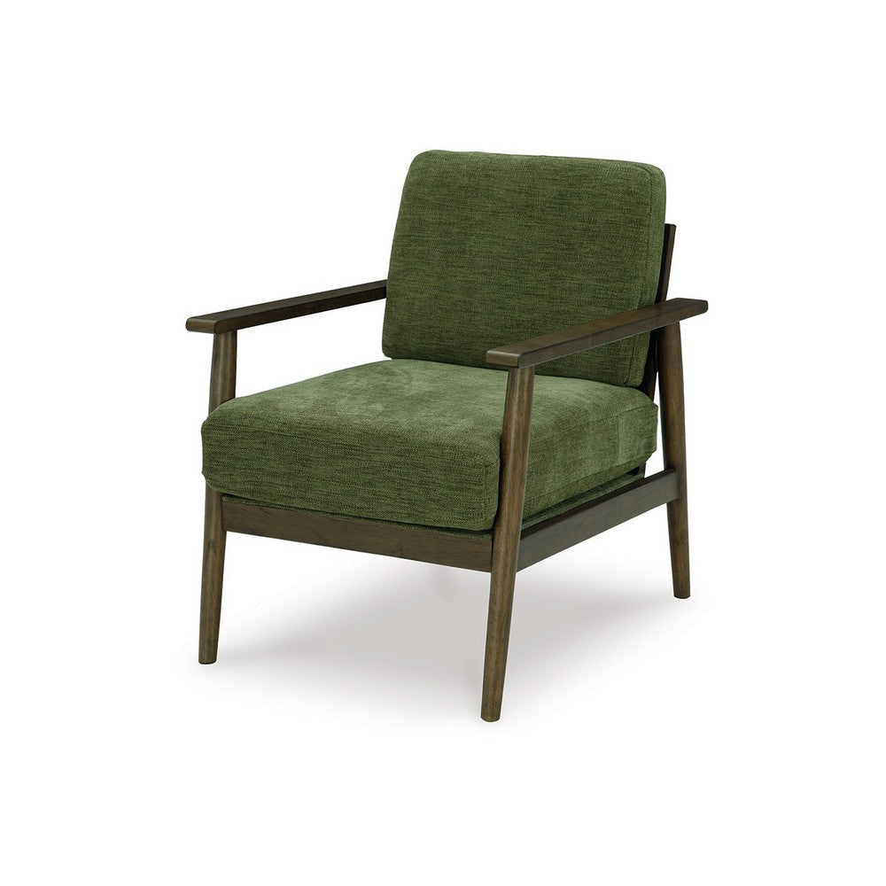Ashley Bixy Accent Chair | 31’’ | Brown Wood Armrests | Dark Green Polyester
