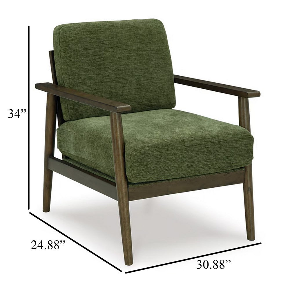 Ashley Bixy Accent Chair | 31" | Brown Wood Armrests | Dark Green Polyester