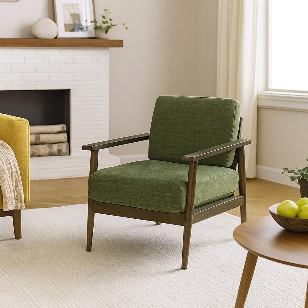 Ashley Bixy Accent Chair | 31" | Brown Wood Armrests | Dark Green Polyester