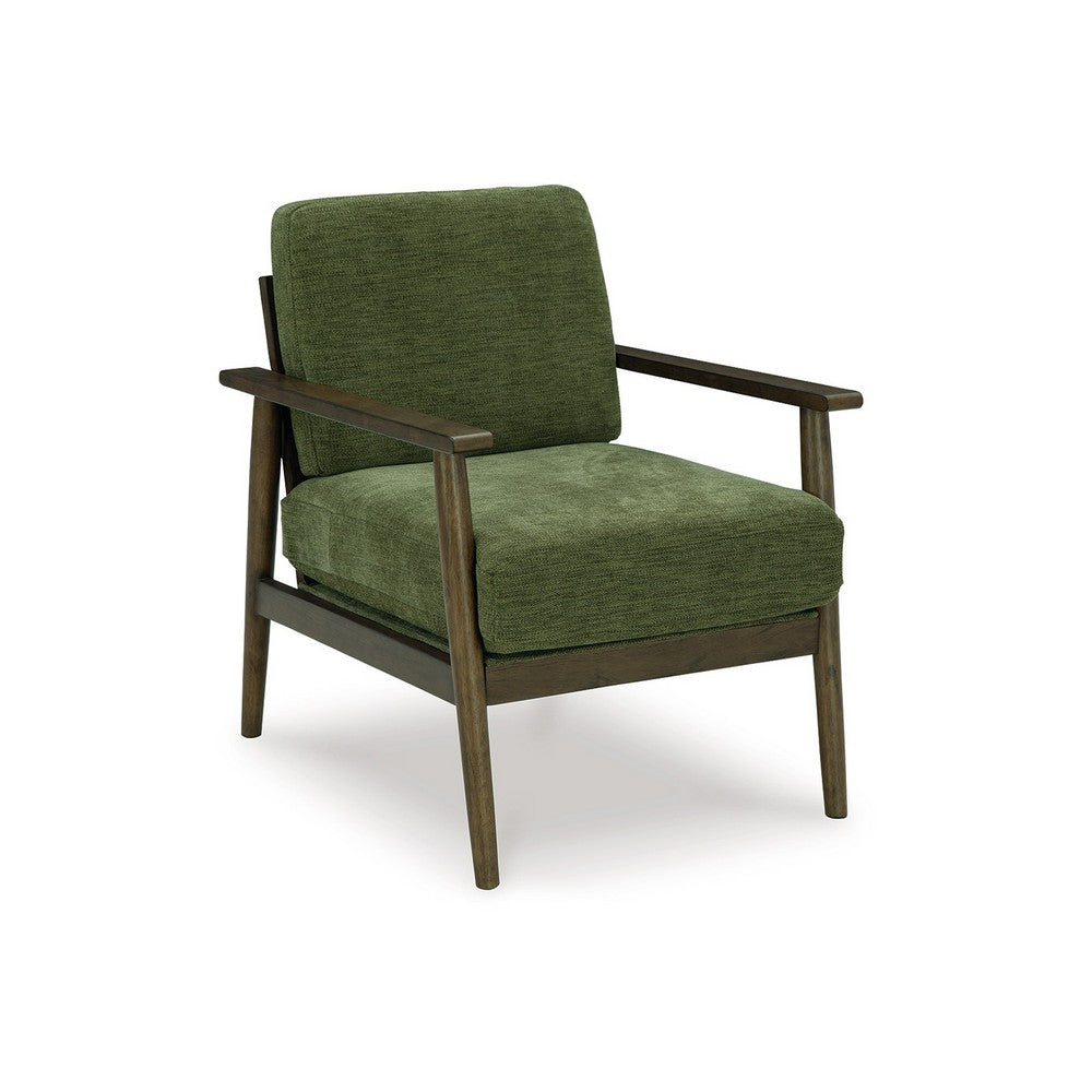 Ashley Bixy Accent Chair | 31" | Brown Wood Armrests | Dark Green Polyester