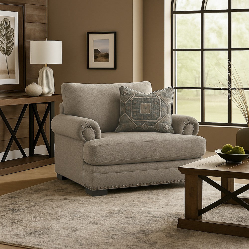 Ashley Golo Accent Armchair | Throw Pillow | 44" Taupe Gray | Nailhead Trim