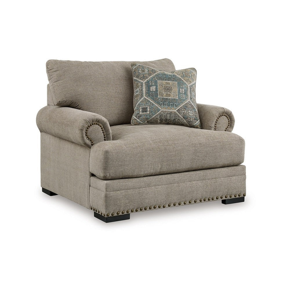 Ashley Golo Accent Armchair | Throw Pillow | 44" Taupe Gray | Nailhead Trim