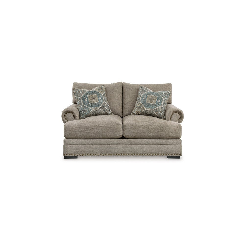 Ashley Golo Loveseat | 72’’ | 2 Accent Pillows | Gray Fabric | Nailhead Trim BM332936