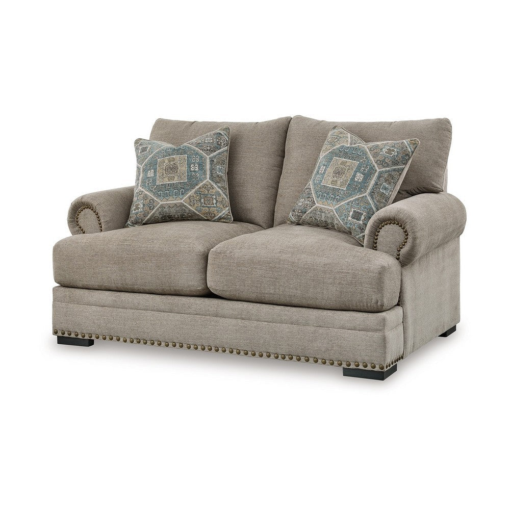 Ashley Golo Loveseat | 72’’ | 2 Accent Pillows | Gray Fabric | Nailhead Trim BM332936