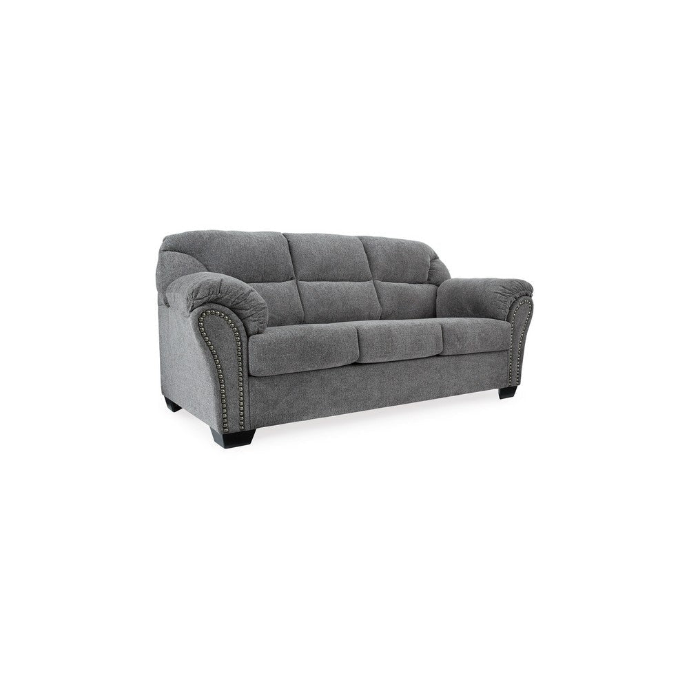 Ashley Lasy Sofa | Black Nailhead Trim and Dark Gray Polyester | Flared Arms