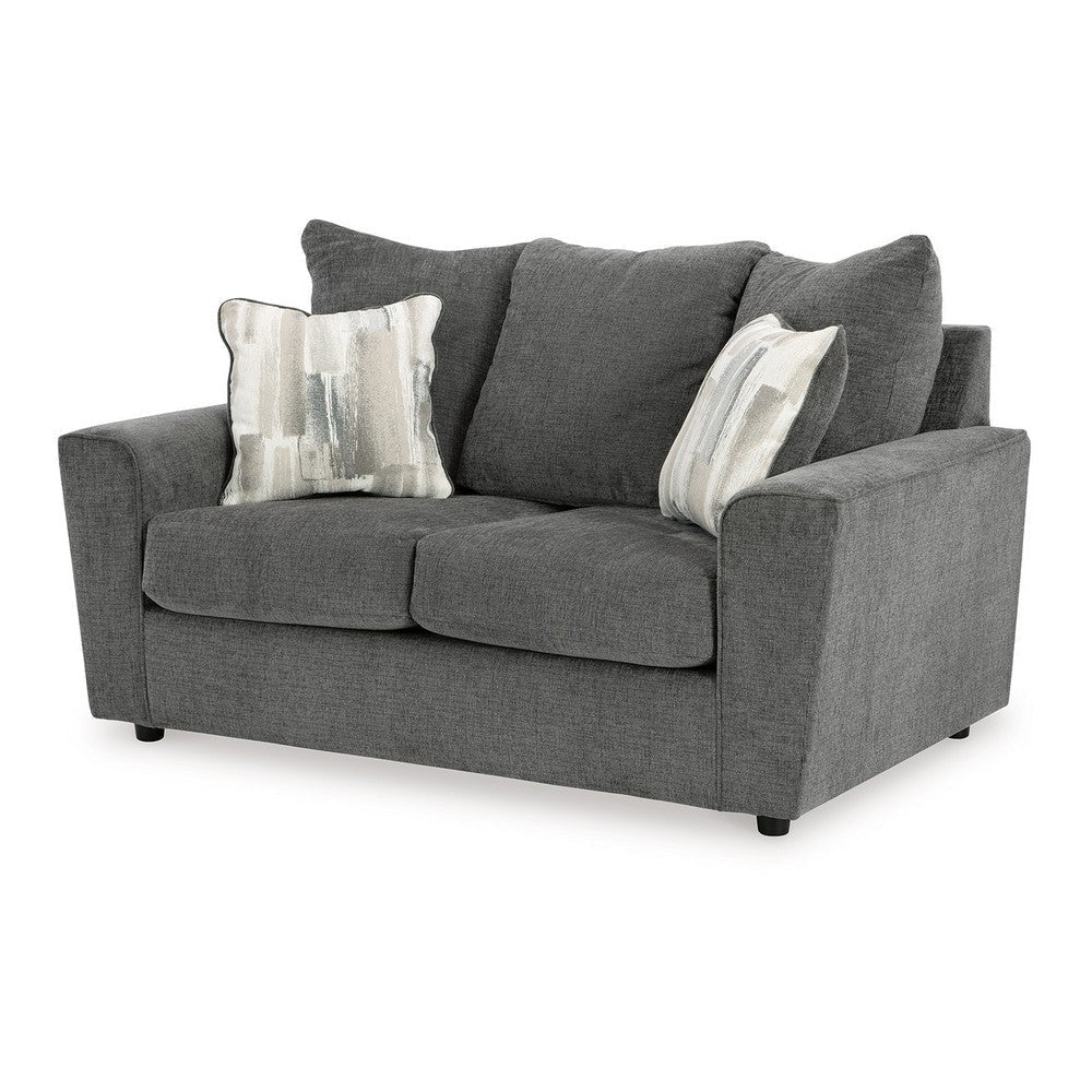 Ashley Ratty Loveseat | 63’’ Gray Polyester | Welt Trims | 2 Throw Pillows BM332943