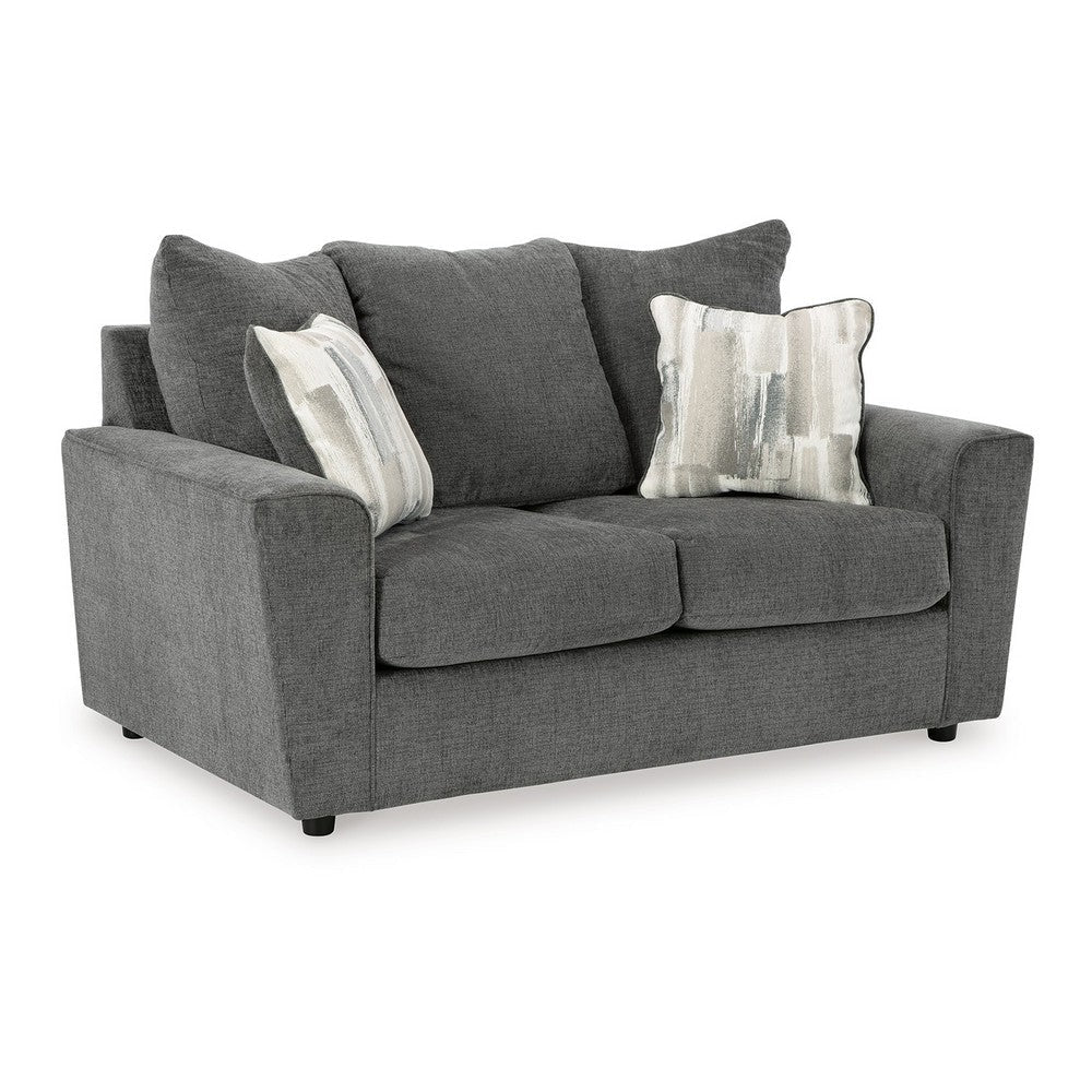 Ashley Ratty Loveseat | 63" Gray Polyester | Welt Trims | 2 Throw Pillows