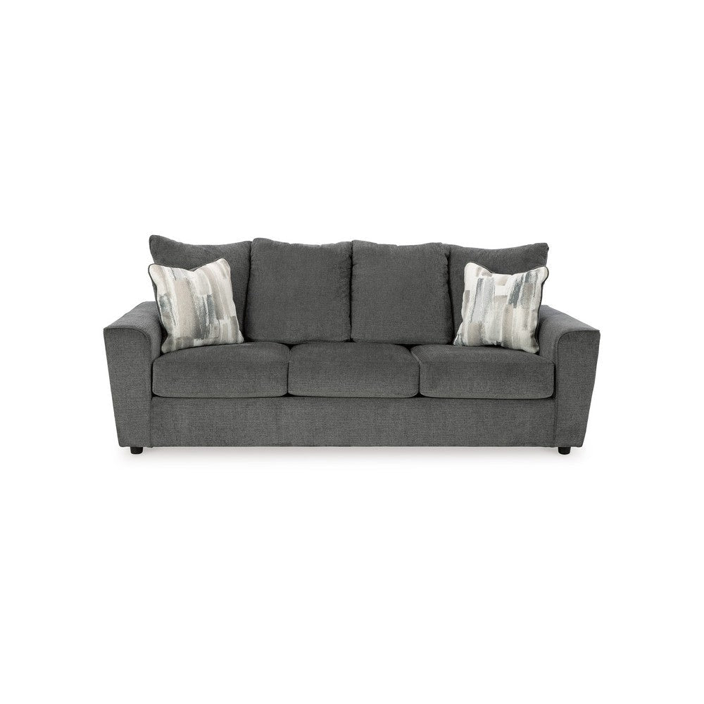 Ashley Ratty Sofa | 86’’ Gray Polyester | Welt Trims | 2 Accent Throw Pillows BM332944