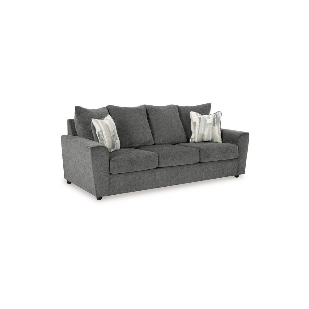 Ashley Ratty Sofa | 86" Gray Polyester | Welt Trims | 2 Accent Throw Pillows