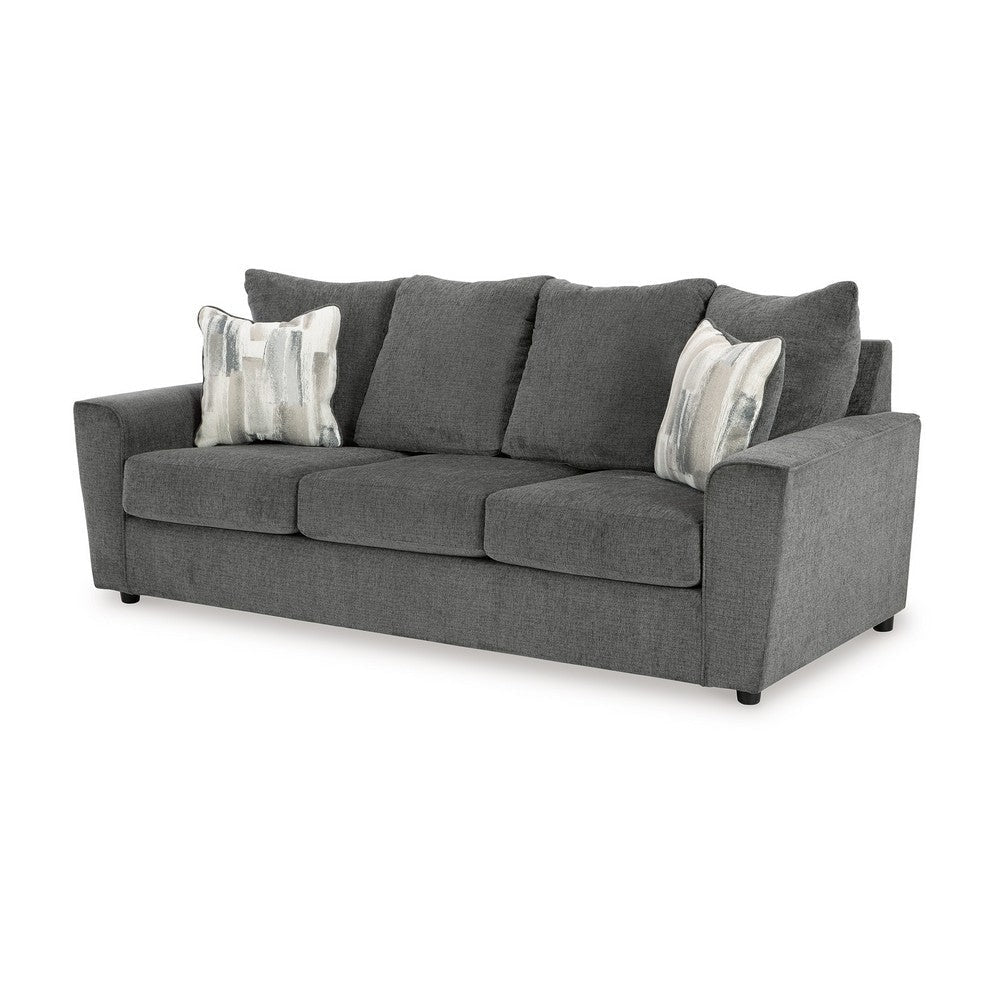 Ashley Ratty Sofa | 86’’ Gray Polyester | Welt Trims | 2 Accent Throw Pillows BM332944