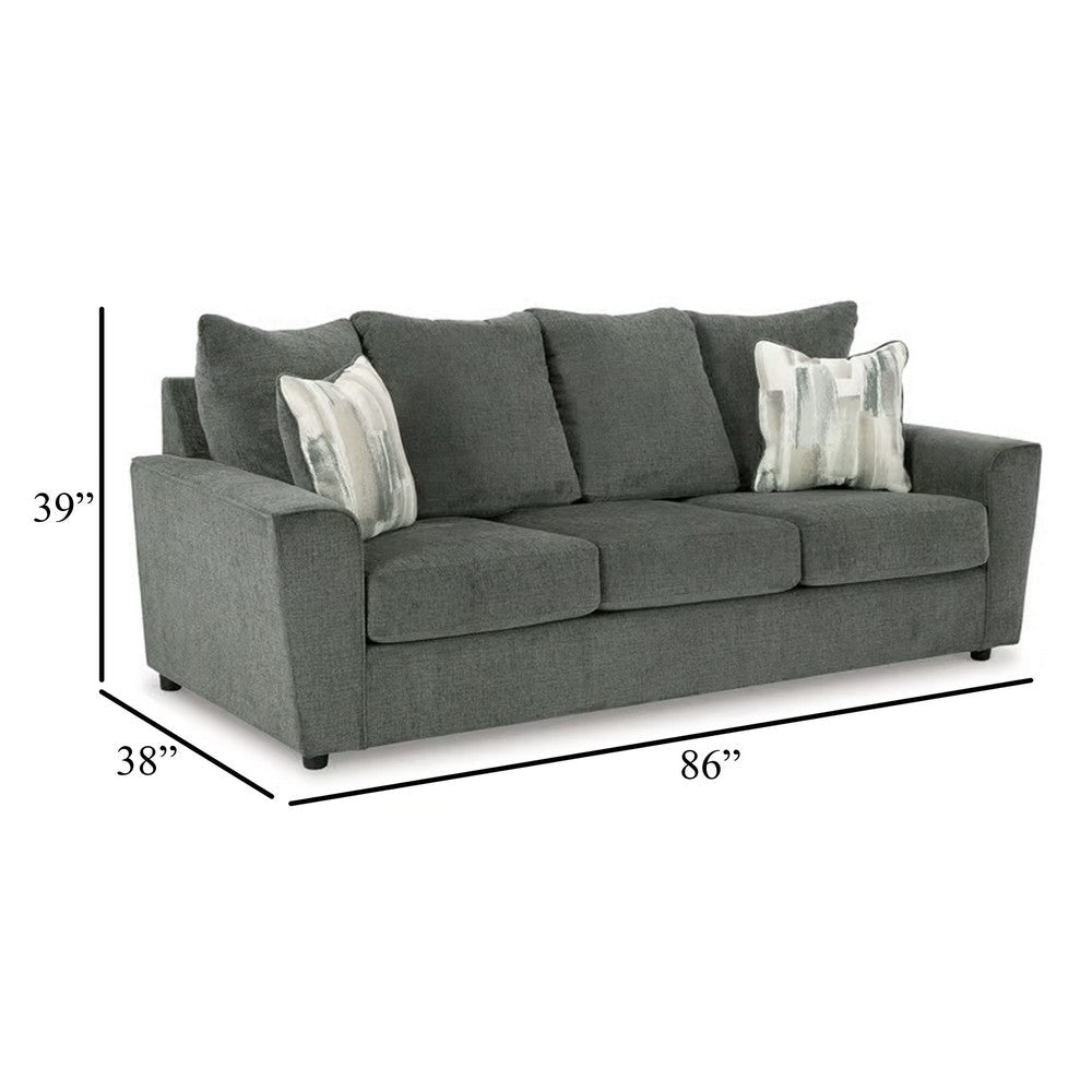 Ashley Ratty Sofa | 86’’ Gray Polyester | Welt Trims | 2 Accent Throw Pillows BM332944