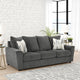 Ashley Ratty Sofa | 86" Gray Polyester | Welt Trims | 2 Accent Throw Pillows