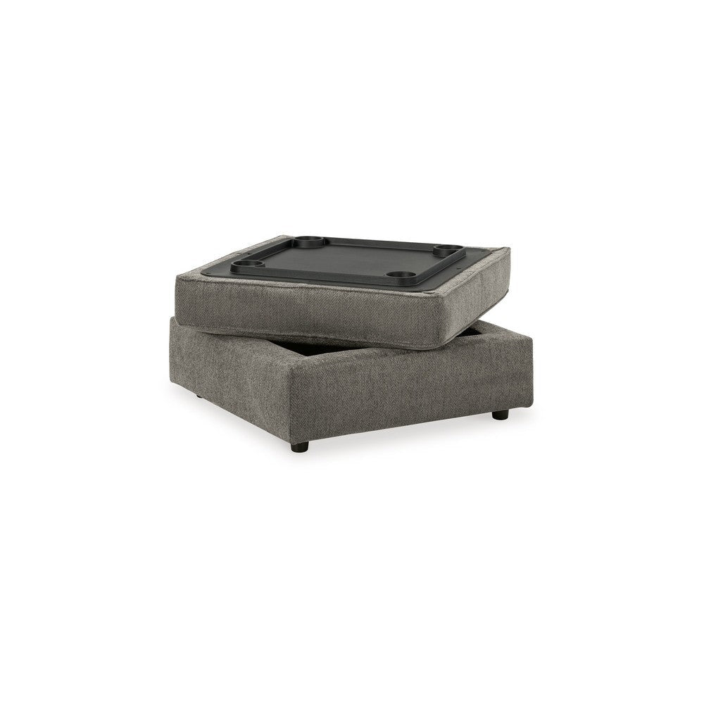 Ashley Fola Square Accent Ottoman | 37’’ Gray | Cupholders and Storage Top BM332950