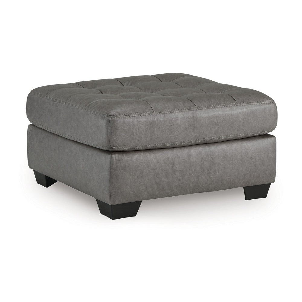 Ashley Lairi Accent Ottoman | 36" Square | Button Tufted Gray Faux Leather