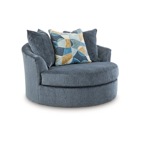 Ashley Maxo Accent Chair | 56" | 360 Swivel | 3 Accent Throw Pillows | Blue
