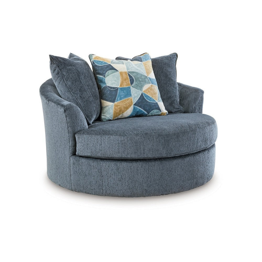 Ashley Maxo Accent Chair | 56" | 360 Swivel | 3 Accent Throw Pillows | Blue