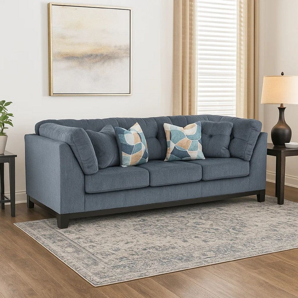 Ashley Maxo Sofa | 100" Tufted Rich Blue Polyester | 5 Accent Throw Pillows