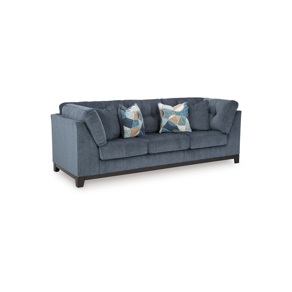 Ashley Maxo Sofa | 100" Tufted Rich Blue Polyester | 5 Accent Throw Pillows