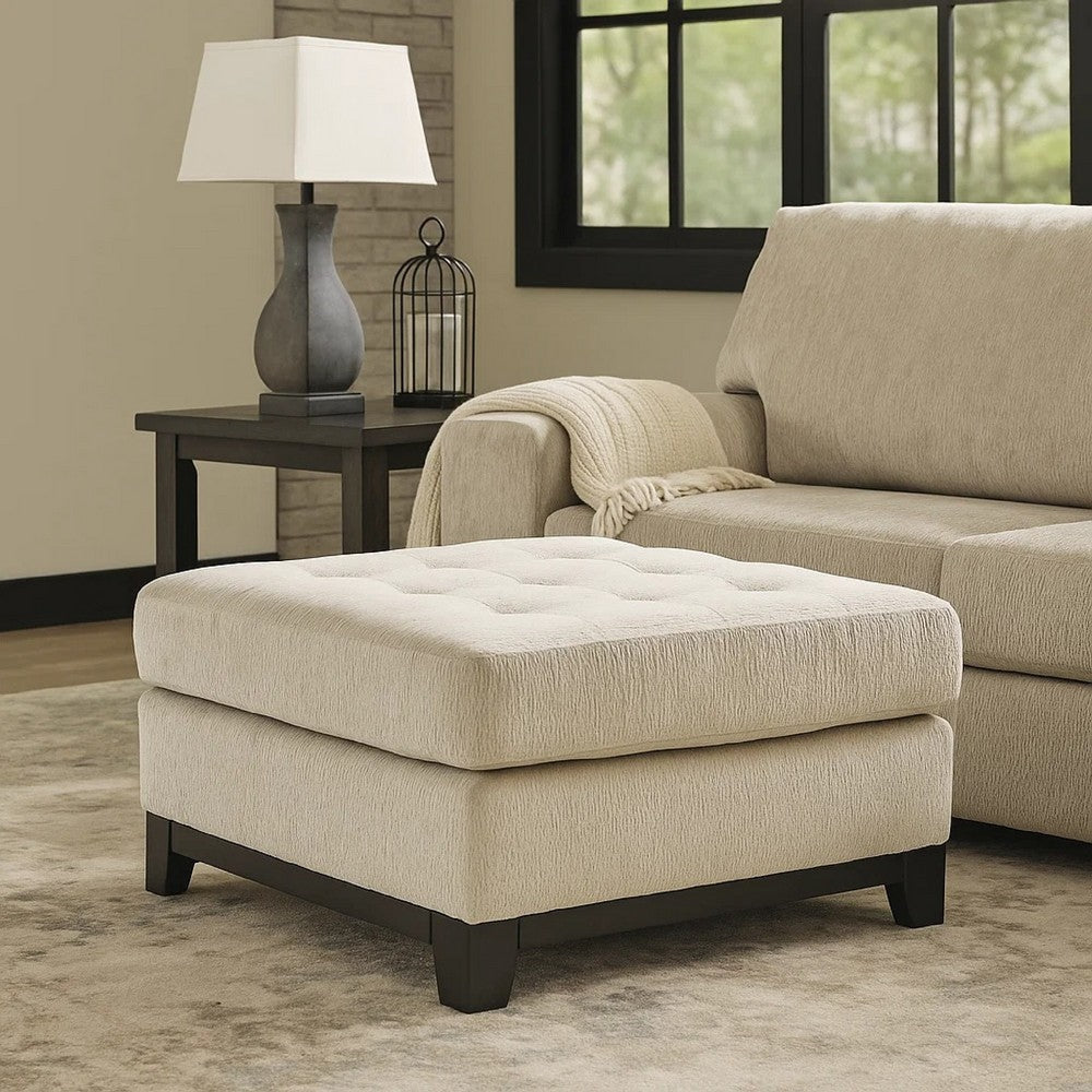 Ashley Maxo Accent Ottoman | 36" Square Plush Tufted Seat | Ivory Polyester
