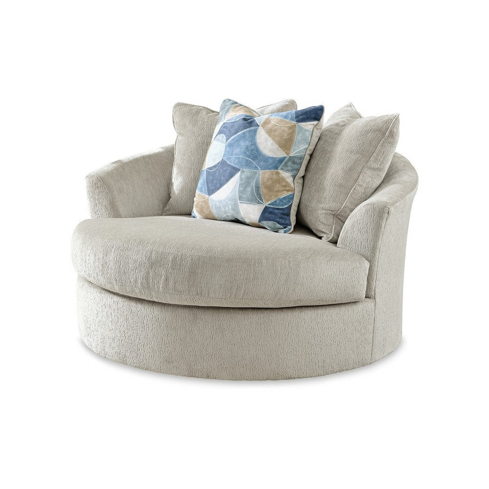 Ashley Maxo Accent Chair | 56’’ | 360 Swivel | 3 Accent Throw Pillows | Ivory BM332965