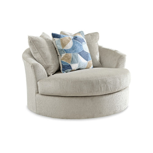 Ashley Maxo Accent Chair | 56" | 360 Swivel | 3 Accent Throw Pillows | Ivory