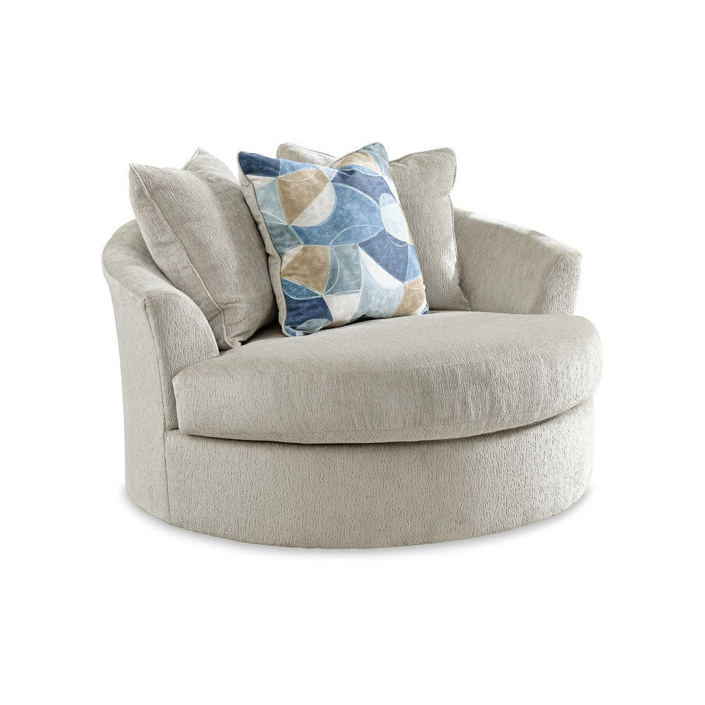 Ashley Maxo Accent Chair | 56" | 360 Swivel | 3 Accent Throw Pillows | Ivory