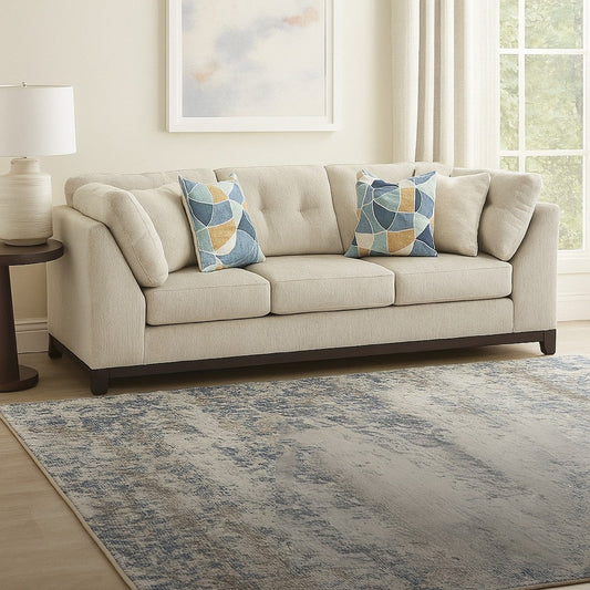 Ashley Maxo Sofa | 100" Tufted Ivory Polyester | 5 Accent Throw Pillows