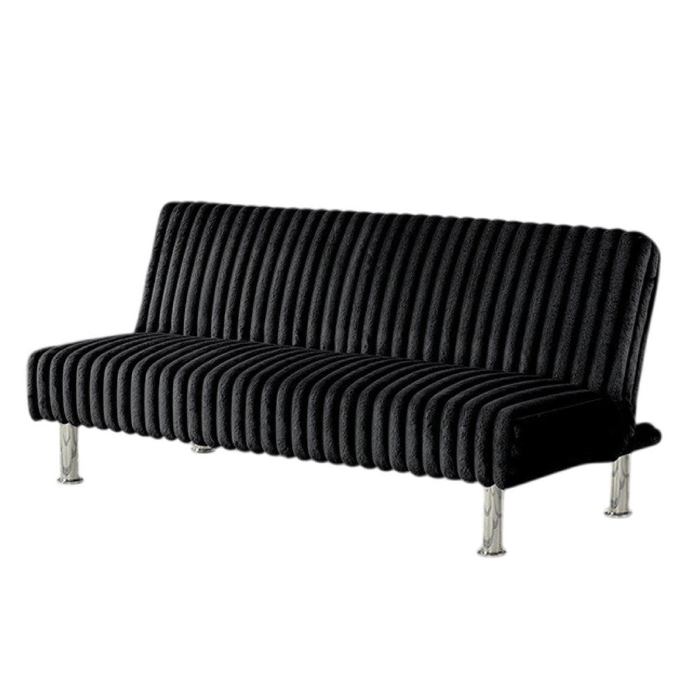 Hini Fold Out Futon Sofa Bed | Rich Black | Modern Chrome Metal Legs BM332982