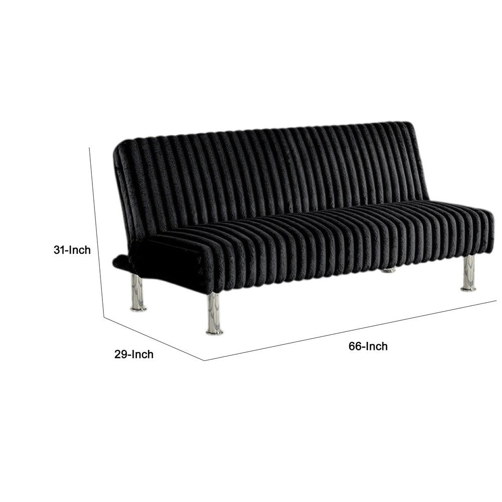 Hini Fold Out Futon Sofa Bed | Rich Black | Modern Chrome Metal Legs BM332982