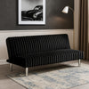 Hini Fold Out Futon Sofa Bed | Rich Black | Modern Chrome Metal Legs